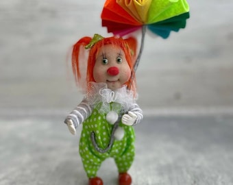 Kunstpuppe Clown, handgefertigte Textilpuppe zum Sammeln, einzigartige Inneneinrichtung, Weihnachtsgeschenk