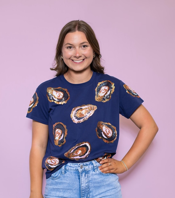 Huître T-shirt femme à sequins (bleu marine) France