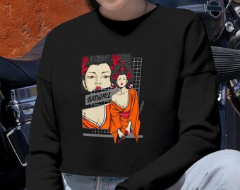 Retro Pop Art Cropped Sweatshirt – Fleece Pullover