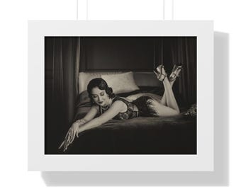 Antique Pinup Lady Framed Horizontal Poster | Vintage Pin-Up Art