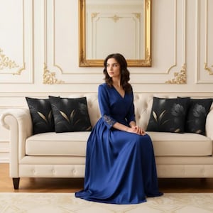 Black Floral Faux Suede Pillow Cover: Gold Leaf Accent Pillow