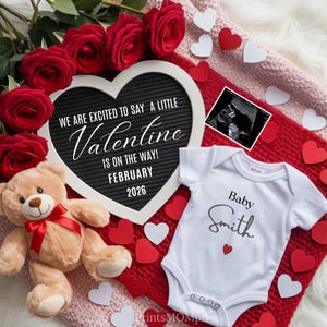 Valentines Day pregnancy announcement Digital baby Announcement Little Valentine baby Gender neutral Reveal Social Media Facebook Template