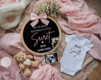 Girl Pregnancy Announcement digital letter board baby girl Pregnancy Announcement gift baby announcement Social Media baby Reveal template