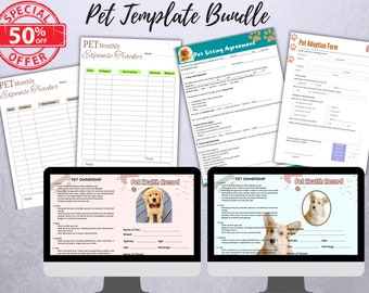 Pet record book, pet health record book, Pet record book template l Vaccination Tracker Digital , Pet record template bundle, tracker Bundle