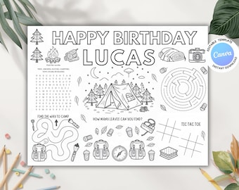 Camping Coloring Pages digital download pages Happy camper mats kids coloring pages Activity birthday coloring sheet Camping birthday favors