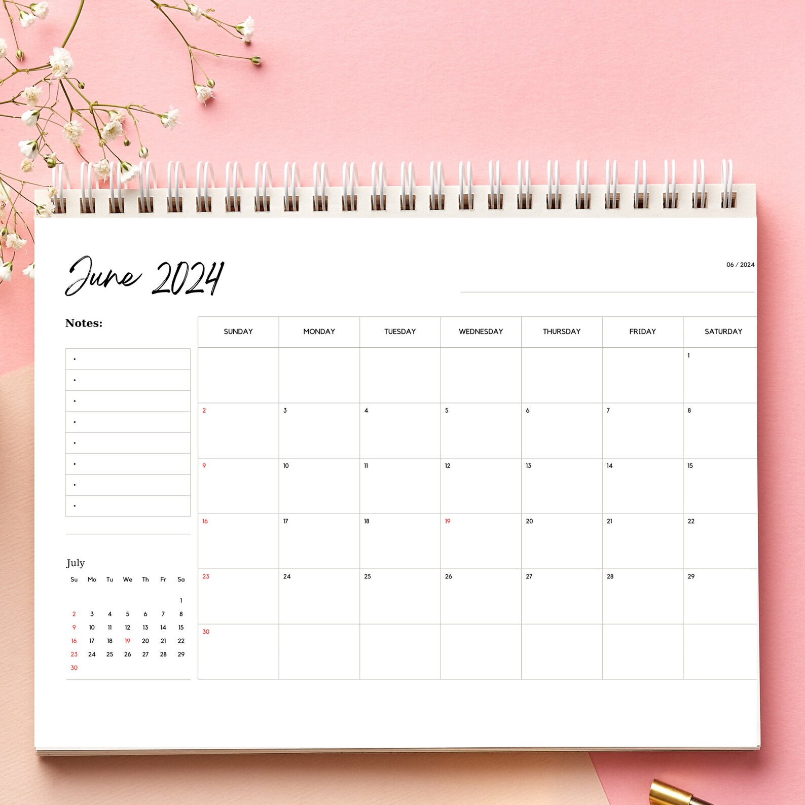 2024 Minimalist Printable Calendar, Monthly Calendar A4, Letter, A3 ...