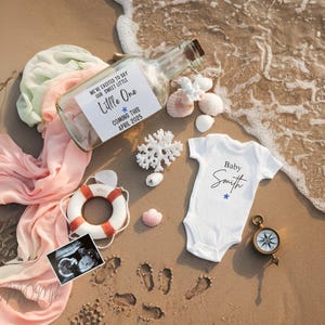 Beach Pregnancy Announcement Digital Summer baby Announcement Gender neutral announcement Editable Social Media reveal Template Beach baby