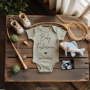 Fishing Baby Announcement: Gender Neutral Onesie, Social Media Reveal (Canva Template)