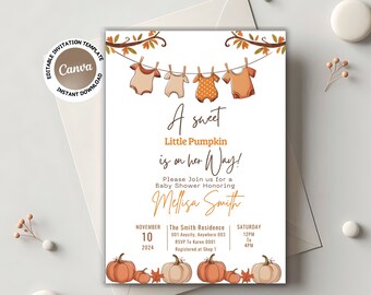 little pumpkin baby shower fall invitations template baby shower boho invitations fall girls baby shower falll girl digital download BAS 003