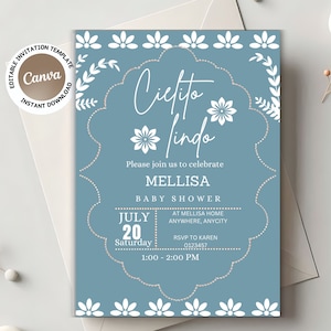 Cielito Lindo, Invito per baby shower, Talavera, Invito per baby shower, Papel Picado Baby Shower, Invito minimalista, modello di invito rustico