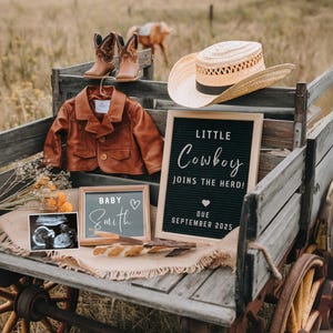 Annuncio di gravidanza occidentale Annuncio di nascita di un bambino da cowboy digitale Modello per social media Facebook Little Cowboy Its a Boy rodeo