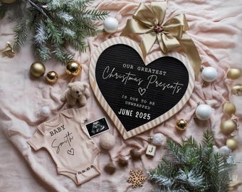 Christmas Digital Pregnancy Announcement December Baby Announcement Gender Neutral Social Media Editable Template Christmas presents PA053