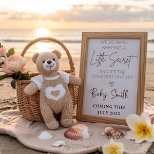 Digital Pregnancy Announcement Neutral Baby Reveal Social Media Seaside Gender Reveal Boho Beige Pregnancy Announcement Editable template