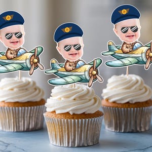 Personalized Pilot Cupcake Toppers: Custom Photo Birthday Party (Digital Download)