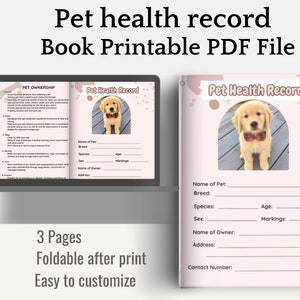 Plantilla de libro de registro de mascotas Rastreador de vacunación Libro de registro digital Registro de salud del perro Registro de vacunas del perro imprimible Registros de perros digitales Descarga
