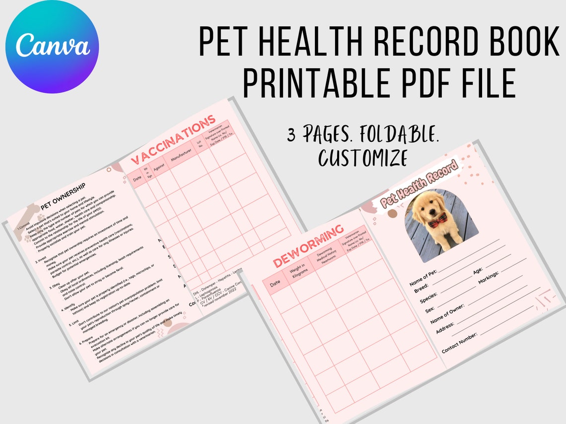 Pet Record Book Template L Vaccination Tracker Digital Record Book Dog