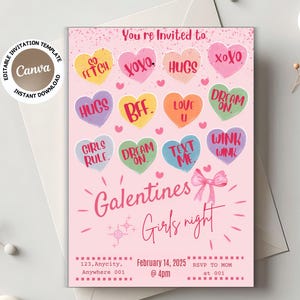 Invitation de Galentine filles Galentine Party Invitation de nuit de fille modifiable Invitation Saint-Valentin coeurs mignons modèle personnalisé Saint-Valentin