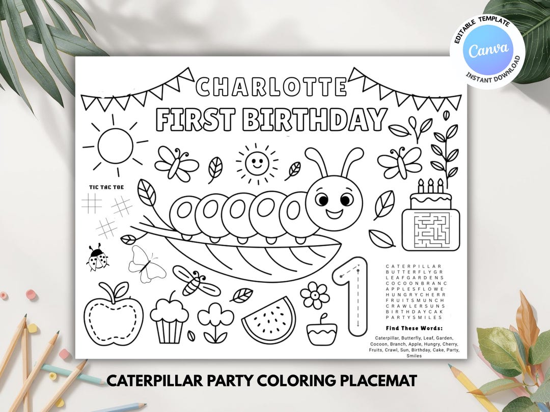 Very Hungry Caterpillar Coloring Page 1st Birthday Party Decor Hungry ...