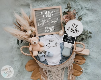 Boho Boy Pregnancy Announcement Digital baby boy announcement baby boy gender reveal social media baby announcement editable template PA102