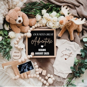 Pregnancy Announcement Digital Woodland Baby Announcement Social Media Reveal gender neutral baby Editable Template Our Next Adventure begin
