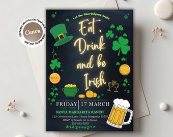 St. patrick's Invitation St. patricks day party Template Printable Adult St. Patricks Day Party Invite Editable lets get shamrock template