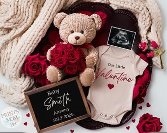 Valentines Day pregnancy announcement Digital Pregnancy Announcement Template Valentine baby Gender neutral Reveal Social Media Facebook P91