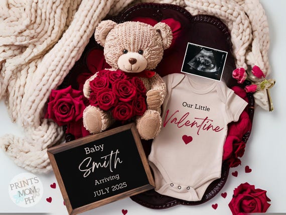 Valentines Day pregnancy announcement Digital Pregnancy Announcement Template Valentine baby Gender neutral Reveal Social Media Facebook P91