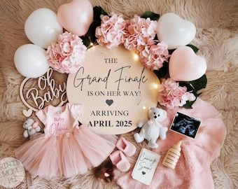 Girl Pregnancy announcement digital boho Last Baby girl announcement It's a Girl Gender reveal Social Media baby Reveal Editable template124