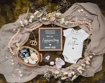 Easter Pregnancy Announcement Digital Baby Announcement Editable Template Gender neutral Pregnancy Announcement Social media Eggspecting