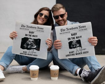 New Baby Announcement Newspaper Baby On the Way announcement Newspaper Template announcement for Baby Large newspaper baby Canva edit NPA03