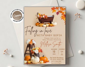 Falling in Love Baby Shower fall invitations baby shower fall favors baby shower digital invitations baby shower autumn fall in love invites