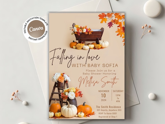 Falling in Love Baby Shower fall invitations baby shower fall favors baby shower digital invitations baby shower autumn fall in love invites