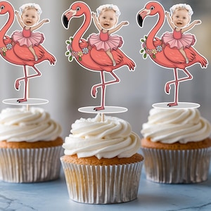 Personalized Flamingo Cupcake Toppers: Custom Face, Pool Party Decor (PDF File)