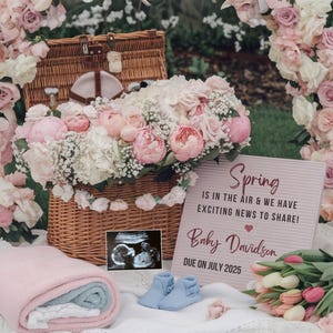 Editable Spring Pregnancy Announcement Spring Digital Pregnancy Announcement Social Media announcement editable Template gender neutral baby