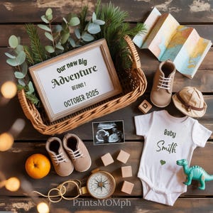 Adventure Pregnancy Announcement: Mountain Baby Boy Reveal (Digital Template)