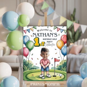 Golf Birthday Welcome Sign: Custom Photo, Hole-in-One Theme (Digital Download PNG File)