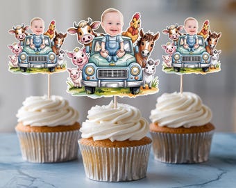 Personalisierter Cupcake Topper Farmer Kuchen Topper benutzerdefinierte Gesicht Cupcake Topper Barnyard Party individuelle Party Dekor Farm Birthday Topper Datei