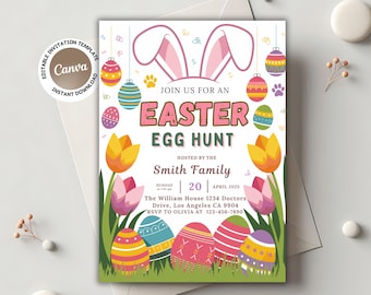 Easter egg hunt Invitations editable Easter Invitation Easter kids party Easter egg hunt Party printable easter party Editable Canvatemplate