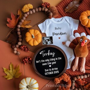 Thanksgiving pregnancy announcement Fall baby announcement gender neutral baby announcement social media reveal Editable template Turkey