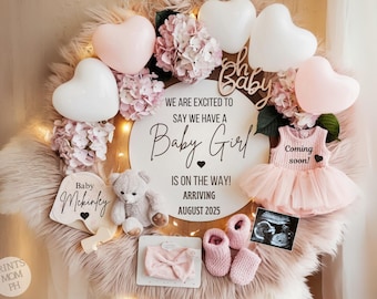 Graviditetsmeddelande för flicka Digitalt tillkännagivande för flicka Babyavslöjande Avslöjande på sociala medier Det är en flicka Graviditetsmeddelande för flicka