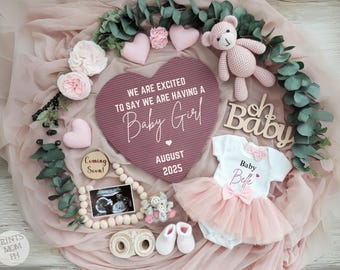 Girl Pregnancy Announcement Digital Baby Announcement Baby Girl Gender Reveal Social Media editable template boho baby announcement bby girl