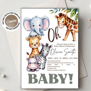 Editable Safari Baby Shower Invitation Template Oh Baby Jungle Invite Gender Neutral Safari Animals Party Invite Instant Download invite