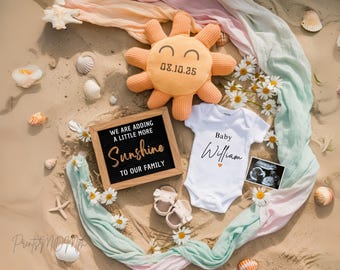Summer Pregnancy Announcement Digital Boho Sunshine Baby Announcement Gender Neutral announcement Pregnancy Template Social Media reveal