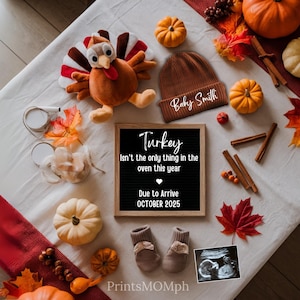 Thanksgiving pregnancy announcement Fall baby announcement gender neutral baby announcement social media reveal Editable template Turkey