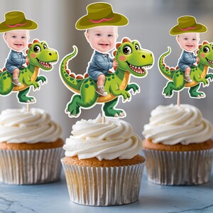 Dinosaur Cupcake Topper Personalized Dinosaur Photo Cupcake Toppers T-Rex Party Dinosaur Birthday cupcake Dinosaur party favors 1st Birthday