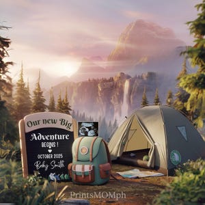 Mountain Baby Boy Pregnancy Announcement: Outdoorsy Social Media Reveal (Canva Template)