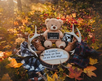 Hunting Baby Announcement Digital Pregnancy announcement Template Autumn baby announcement for Social Media Gender Neutral reveal little Doe