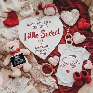 Valentines Day pregnancy announcement Digital Pregnancy Announcement Template  Gender neutral Reveal Social Media Cupid Little Secret PA084
