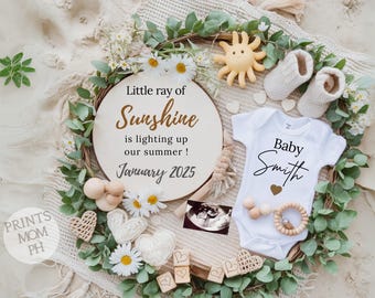 Summer Pregnancy Announcement Digital Baby Announcement Gender Neutral Template Editable Pregnancy Template Social Media Baby Reveal PA115