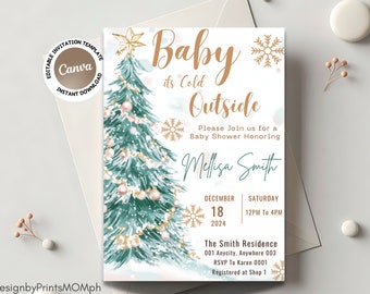 Christmas baby shower invitation baby its cold outside baby shower winter baby shower invitation neutral baby shower invitation edit canva
